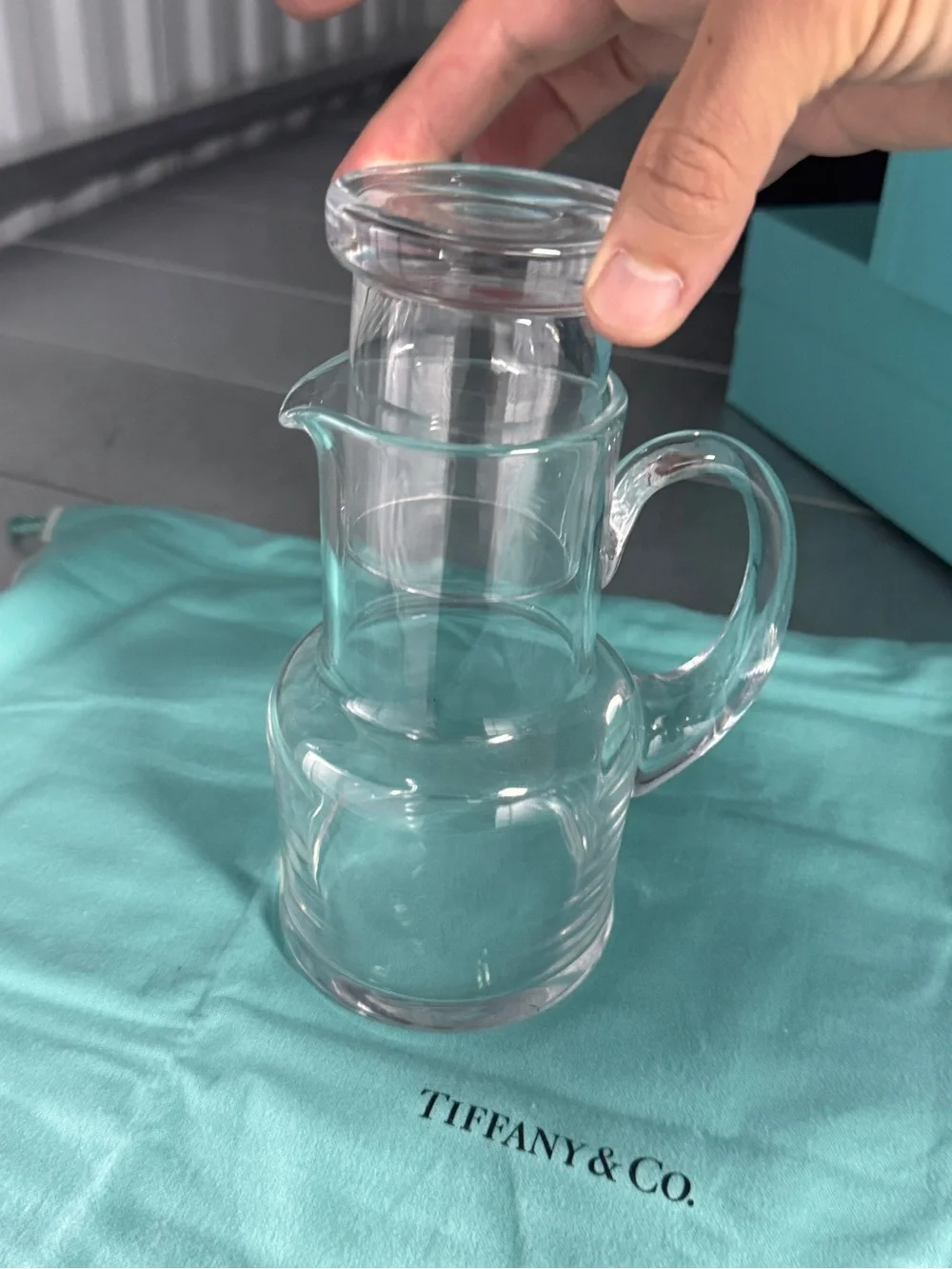 Tiffany & Co. Clear Glass Pitcher and glass